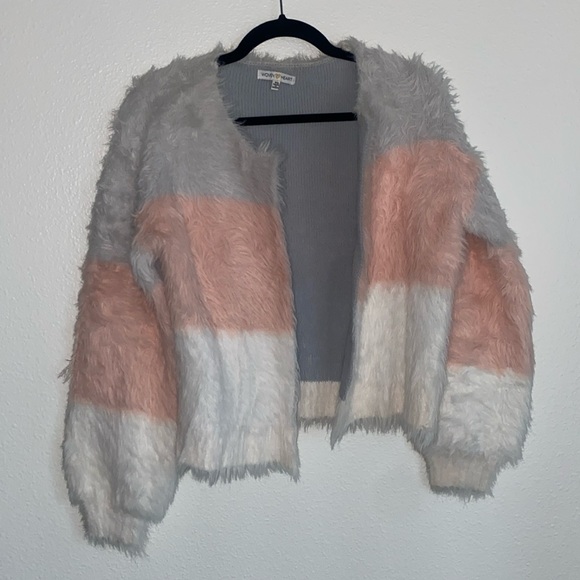 Woven Heart Jackets & Blazers - Woven Heart Faux Fur Sweater Jacket